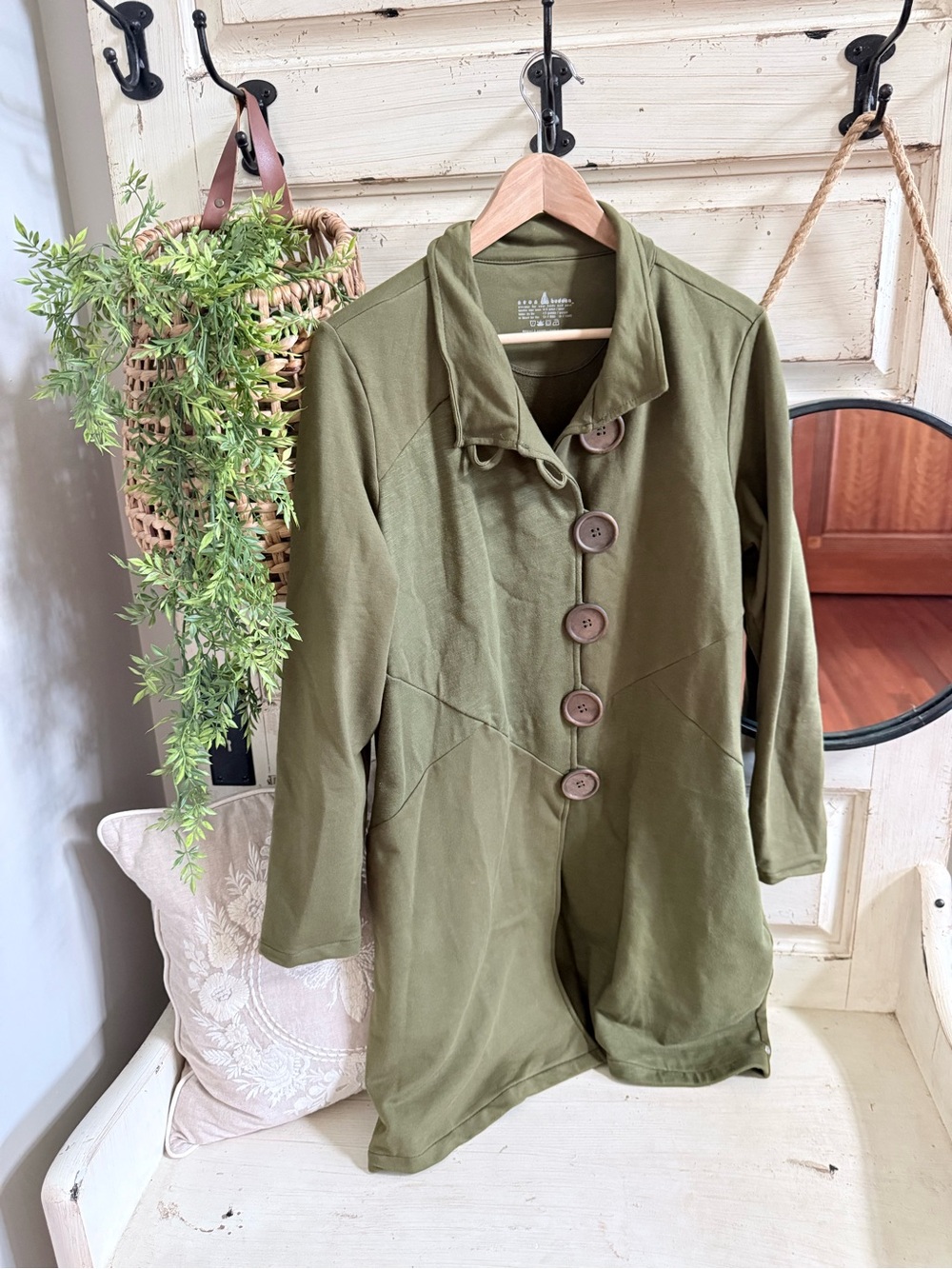 Neon Buddha Olive Green Button-Front Women’s Jacket